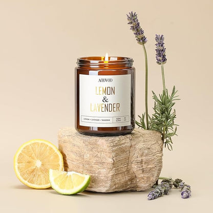 AOOVOO Lemon Lavender Scented Candle - Lavender Candle, Scented Candles, Soy Aromatherapy Candle, Soy Wax Candle, 9oz