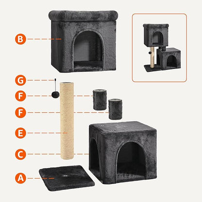 Amazon Basics 30-Inch Cat Tree Tower, Activity Center with 2 Plush Condos, Sisal Scratching Post and Hanging Pompom, Gray