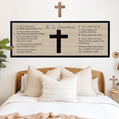 Ten Commandments Rustic Bible Verse Framed Wall Art 40" x 15" Black Religious Christian Slogan Representing God Jesus Christ Prayer Vintage Holy Inspirational Catholic Scripture Decor