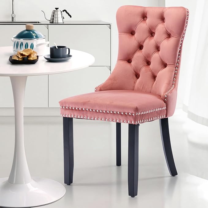 SoarFlash Kitchen Table and Chairs for 2, 31.5" Dining Table Set for 2 with Velvet Upholstered Chairs, 3 Piece Round Kitchen Table Set, Dining Room Table Set for Small Space, Apartment, Pink/White