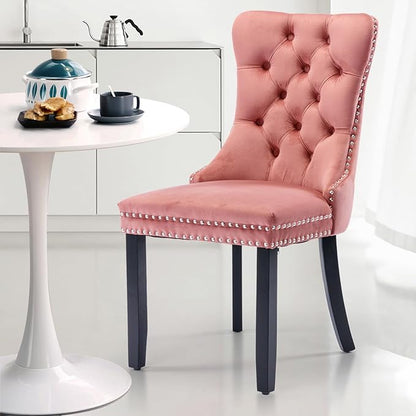 SoarFlash Kitchen Table and Chairs for 2, 31.5" Dining Table Set for 2 with Velvet Upholstered Chairs, 3 Piece Round Kitchen Table Set, Dining Room Table Set for Small Space, Apartment, Pink/White
