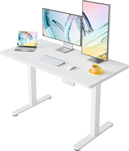 HUANUO 43 x 24 inch Electric Standing Desk Adjustable Height, 4 Memory Height Settings, Sit Stand Up Desk for Home Office & Computer Workstation, White
