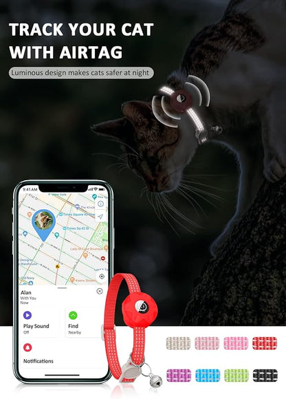 AirTag Cat Collar, Reflective Kitten Collar Breakaway Apple Air Tag GPS with Holder and Bell, Lightweight Tracker Collars for Girl Boy Cats, Kittens Puppies (Red)