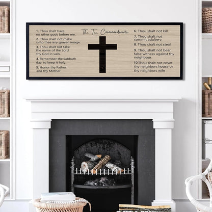 Ten Commandments Rustic Bible Verse Framed Wall Art 40" x 15" Black Religious Christian Slogan Representing God Jesus Christ Prayer Vintage Holy Inspirational Catholic Scripture Decor