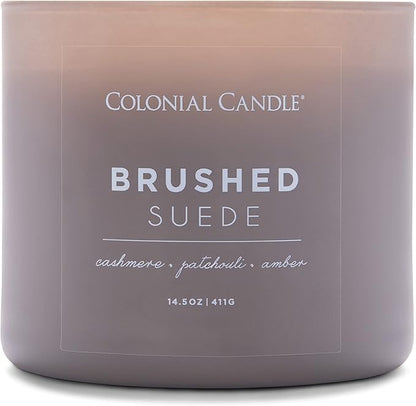 Colonial Candle Brushed Suede Scented Jar Candle, Pop of Color Collection, 3 Wick, Grey, 14.5 oz - Up to 60 Hours Burn