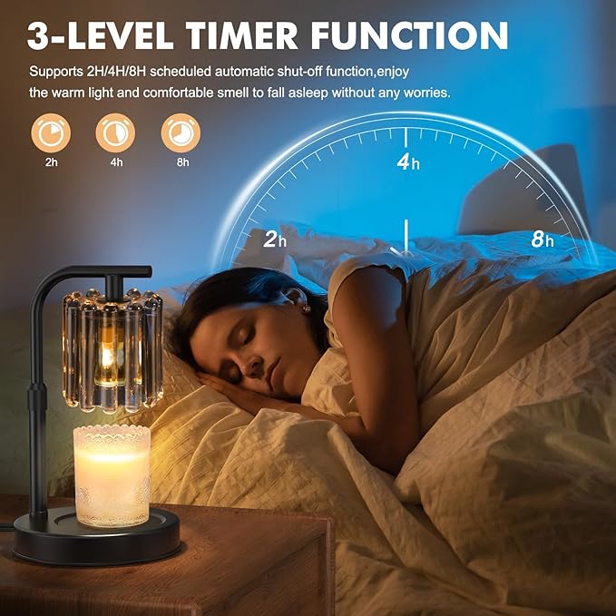 Uflatek Candle Warmer Lamp with Dimmable Timer, Electric Candle Lamp with Adjustable Height, Wax Melt Warmer for Jar Candles with 2 Bulbs, Vintage Home and Bedroom Decor, Housewarming Gift