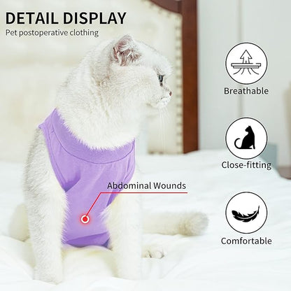 Kitten Onesies,Cat Recovery Suit for Abdominal Wounds or Skin Diseases,After Surgery Wear Anti Licking Wounds,Breathable E-Collar Alternative for Cat Purple L