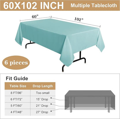 sancua 6 Pack Turquoise Tablecloth 60 x 102 Inch, Rectangle Table Cloth for 6 Feet Tables - Stain and Wrinkle Resistant Washable Polyester Table Cover for Dining Tables, Buffet Parties and Camping