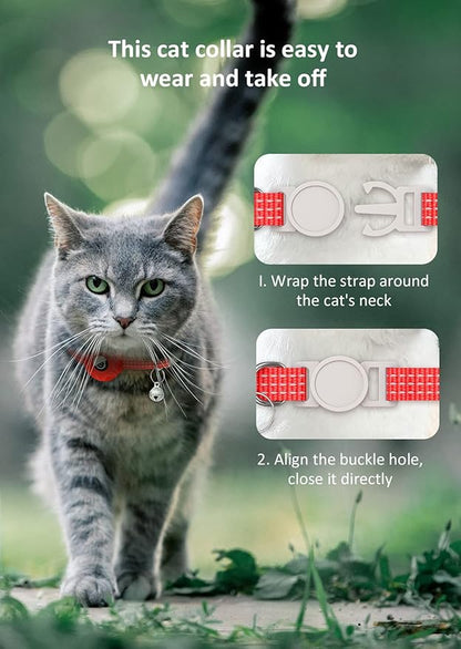 AirTag Cat Collar, Reflective Kitten Collar Breakaway Apple Air Tag GPS with Holder and Bell, Lightweight Tracker Collars for Girl Boy Cats, Kittens Puppies (Red)