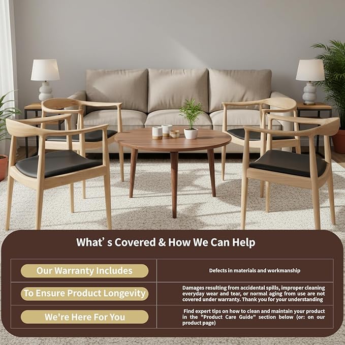 Tomile Upholstered Dining Chair Kennedy Armchair, Mid Century Modern Kitchen & Dining Chairs with PU Leather Cushion Seat, Hans Wegner Elbow Chair for Living Room Bedroom Office (Natural Wood Color)