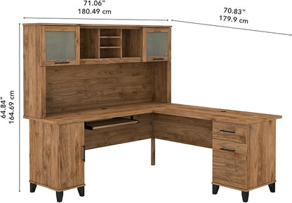 Bush Furniture Somerset L Shaped Desk with Hutch in Fresh Walnut | Corner Computer Table with Drawers, Cabinets and Pullout Keyboard/Laptop Tray for Home Office