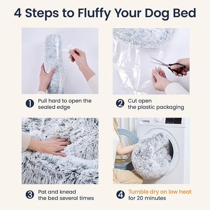 JOLLYVOGUE Small Dog Bed, Calming Dog Beds for Small Dogs & Indoor Cats - 20 Inches Donut Washable Cat Bed for Kittens & Puppies, Round Fluffy Plush Faux Fur Pet Beds(Smoke Grey)