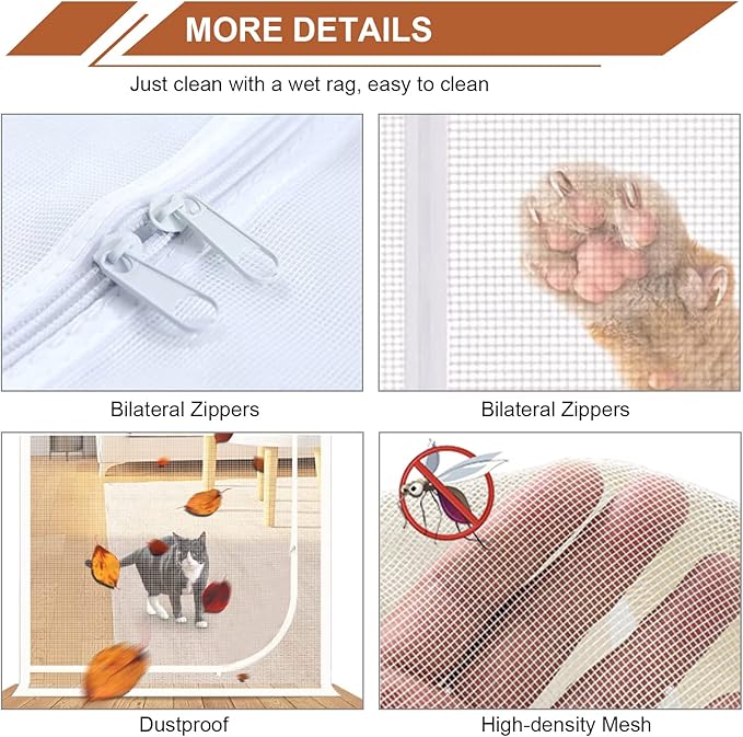 Dixutzi Reinforced Cat Screen Door Fits Door Size 36''x 80'', Heavy Duty Pets Proof Screen Door with Zipper, Prevent Dogs Cats Running Out from Home (White)