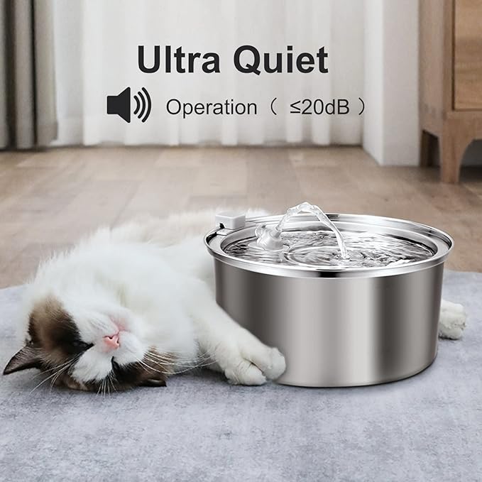 Automatic Stainless Steel Cat Water Fountain for Multi Pet Households, 3.2L/108oz, Large Capacity Dog Water Dispenser with Ultra Quiet Pump