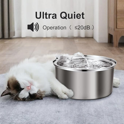 Automatic Stainless Steel Cat Water Fountain for Multi Pet Households, 3.2L/108oz, Large Capacity Dog Water Dispenser with Ultra Quiet Pump
