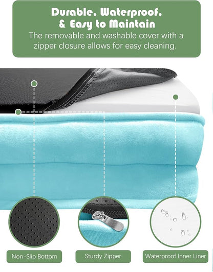 Spotted Play Orthopedic Dog Bed with Sides - Sofa Beds for Small Dogs, Supportive Foam Pet Couch Bed with Washable Removable Cover, Waterproof Lining and Non-Slip Bottom, Ice Blue - S