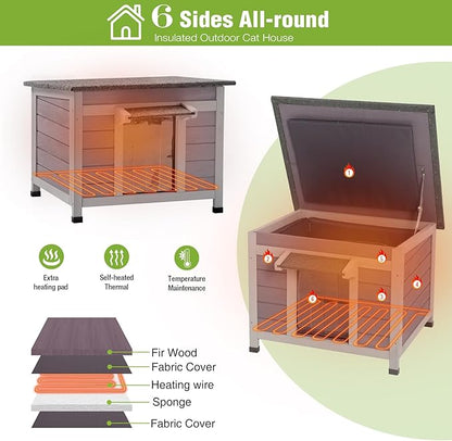 GUTINNEEN Heated Outdoor Cat House Weatherproof Insulated Feral Cat Shelter with Heated Pad and Insulated All-Round Thermal Liner for Outside Cats, Chewproof Cable Design (Winter-Ready)