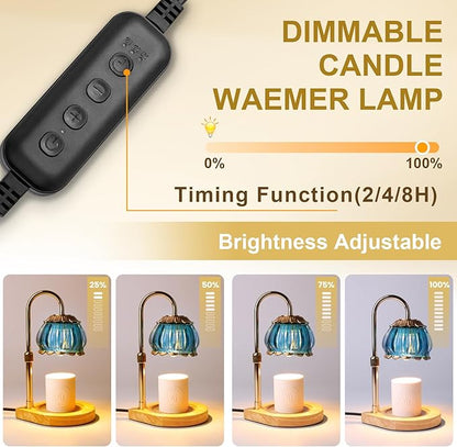 Candle Warmer Lamp with Timer, Dimmable Candle Warmer Lantern Light, Electric Glass Shade Jar Candle Warming Holders for Warming House Warming Decoration Christmas Gift for Women,Blue