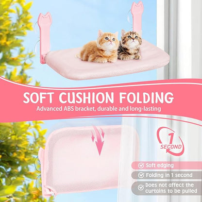 Cat Window Hammock 2-Pack,Foldable Cat Perch with Suction Cups & Metal Frame,Holds up to 40 lbs - Durable & Secure for Cats,Features 2-Sided Cushion & Easy Storage for Sunny Lounging(Pink)