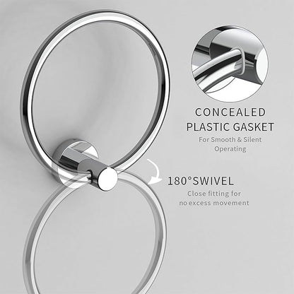 Chrome Hand Towel Holder for Bathroom Kitchen Towel Ring Modern Rounded Base Wall Mount SUS304 Stainless Steel