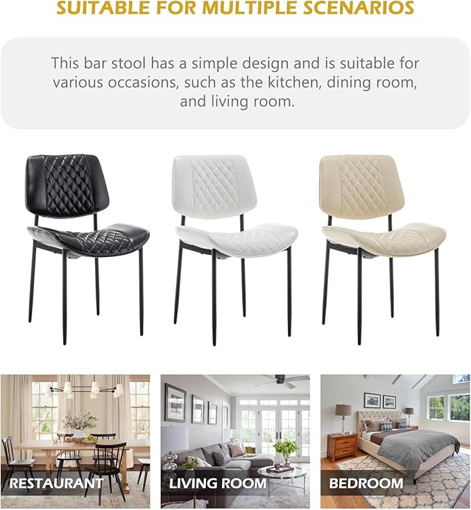 Modern Dining Chairs Set of 6, Leather Dining Chair with Metal Legs, Upholstered Dining Room Chairs for Dining Room, Kitchen, Vanity (White)