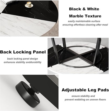 LVB Round Marble Dining Table, Modern Wood Metal Kitchen Dining Table, Industrial Small Dinner Room Table for 4 to 6 People for Living Room, Home, Apartment,Black and White Marble, 42 Inch
