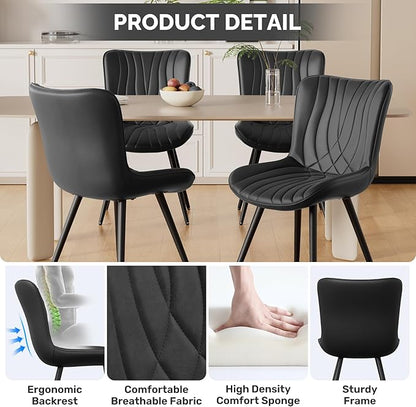 Dining Chair Set of 2 PU Leather Dining Room Chairs Upholstered Comfy Dining Chairs Modern Kitchen Armless Side Chair with Sturdy Metal Legs,Black