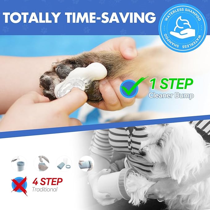 Paw Cleaner | No-Rinse Foaming Cleanser for Dogs Cats | 7 fl oz | Gentle and Safe | Pleasant Smell | Deep Clean Pet Paws | Bottle with Removable Soft Silicone Brush, 2 Bottles