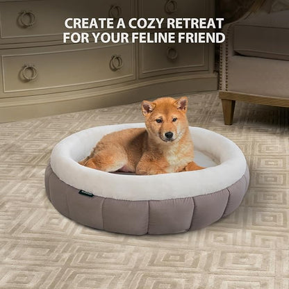 BALANCE Cat Beds for Indoor Cats, Washable Round Dog Bed, Donut Dog Bed with Anti-Slip Bottom for Small Dogs, 28 Inches, Goat