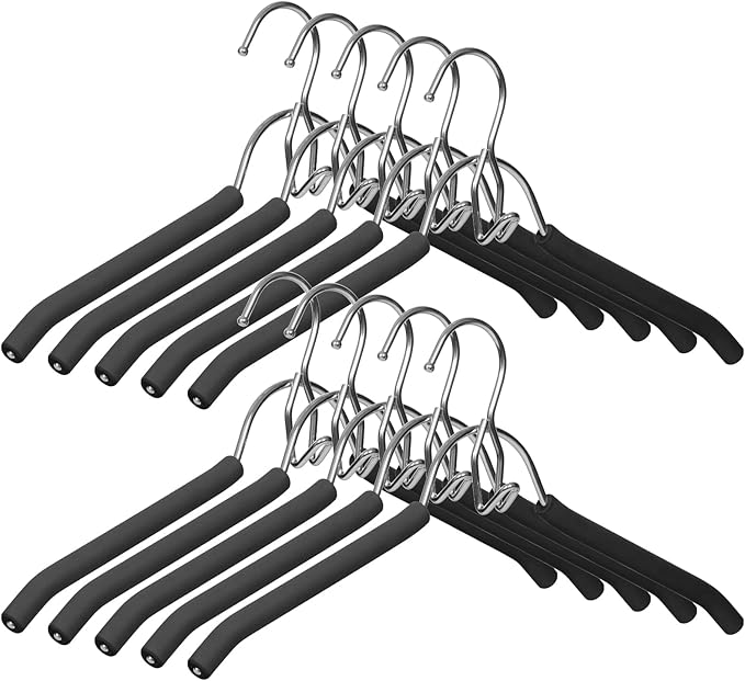 VWV Hangers, Space Saving Hanger, Heavy-Duty Stainless Steel Sweater and Shirt Hanger, Wardrobe Organizer (Black, 10 Pack)