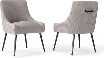 Velvet Dining Chairs Set of 2,Gray Upholstered Living Room Chairs with Black Metal Legs, Modern Tufted Accent Chairs for Living Room, Study Room, Kitchen