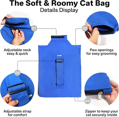 Cat Carrier Pouch, Bonding Care & Stress-Free Calm, Soft Cat Carrier Bag for Adult Cats 10–20 lbs, Restraint Bag for Vet Visits, Grooming & Everyday Care – Klein Blue