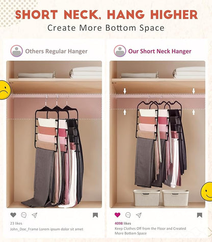 Pants Hangers Space Saving,5 Pack Velvet Short Neck Pants Hangers,5 Tier Space Saving Velvet Hanger,Closet Organizers and Storage Dorm Room Essentials for College Students Girls Guys Holds Pant,Jean