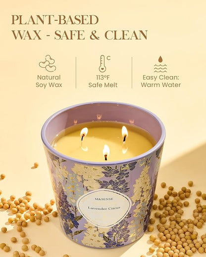 M&SENSE Lavender Citrus Scented Candle, 28.2oz 3 Wick Natural Soy Wax Large Candles, Long Lasting Clean Slow Burning No Toxic Décor for Home Relaxation, Romantic Dates & Gift-Giving