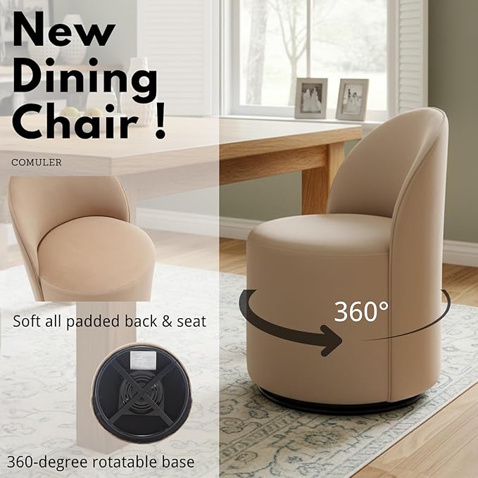 Modern Barrel Dining Chairs Set of 2, Swivel Base Khaki Accent Chair 360°Rotating Vanity Chair Mid-Century Dining Side Chair Kitchen Chair for Living Room, Bedroom, Home, Office, Kitchen