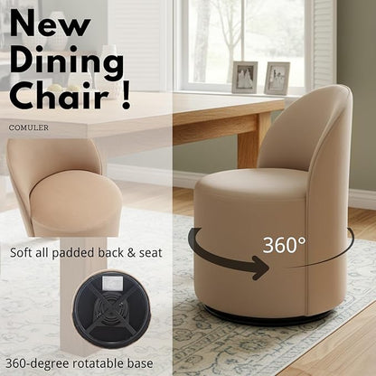 Modern Barrel Dining Chairs Set of 2, Swivel Base Khaki Accent Chair 360°Rotating Vanity Chair Mid-Century Dining Side Chair Kitchen Chair for Living Room, Bedroom, Home, Office, Kitchen