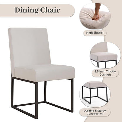 VKNOW Upholstered Dining Chairs Set of 6, Modern Dining Room Chairs, Linen Kitchen Chair Dinner Chair with Black Metal Base for Kitchen Office, Beige-Unstriped