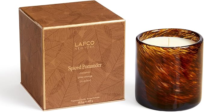 LAFCO New York Holiday Signature Fall Candle, Spiced Pomander - 15.5 oz - 90-Hour Burn Time - Reusable, Hand Blown Glass Vessel - Made in The USA