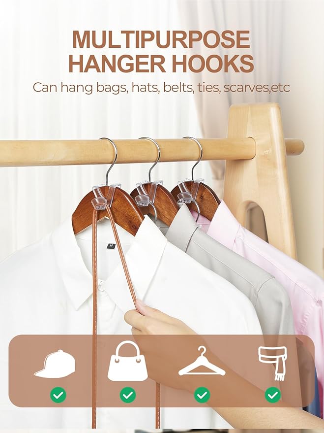 HOUSE DAY Space Saving Hangers 100 Pack, Clear Clothes Hanger Connector Hooks, Heavy Duty Hangers Space Saver, Premium College Dorm Room Essentials, Closet Organizers and Storage