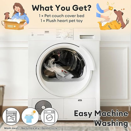 FUNNY FUZZY Pet Fluffy Fuzzy Couch Cover, Calming Washable Dog Bed Sofa Protector Pets Mat for Small Medium Dogs and Cats (Grey,33.45 × 28.35 × 5.51 in)