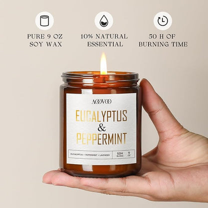 AOOVOO Eucalyptus Mint Candles - 9 oz Scented Candles, Aromatherapy Candle, Soy Candle for Home Scented