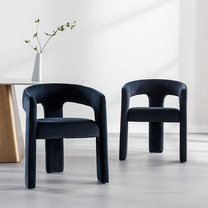 Modern Velvet Fabric Upholstered Dining Chairs with Open-Back, Cute Barrel Side Chairs Kitchen Armchair Accent Chairs for Dining Room Bedroom, Black