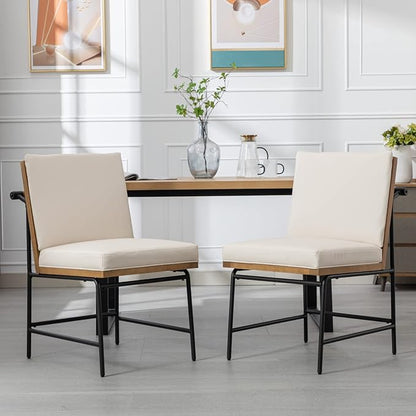 HEAH-YO Modern Dining Chairs Set of 4, PU Leather Upholstered Dining Chairs with Backrests, Armless Dining Room Chairs for Kitchen, Beige