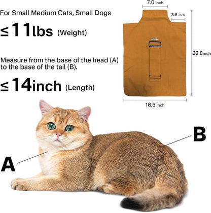 [Cozy Travel] Cat Carrier Pouch, Soft Sided Cat Sling Bag for Small Medium Cats, Carrying Sack, Restraint for Nail Trimming, Grooming,Caramel Small Upgrade
