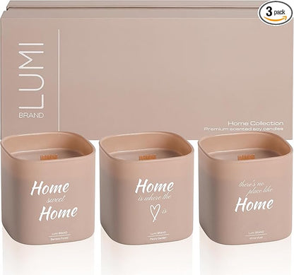 Set of 3 Premium Scented Soy Candles Gift Set | Home Collection – White Musk, Bamboo Forest & Peony Garden | Crackling Wood Wick | Luxurious Candle Set for Relaxation, Home Décor & Gifts | 9.8oz Each