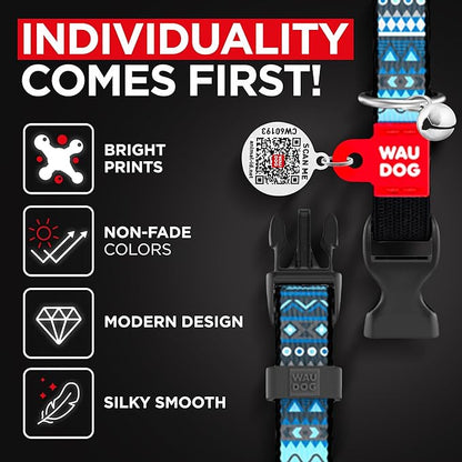 WAUDOG Nylon Cat Collar with Removable Bell and QR ID Tag for Small, Medium and Large Breeds Adjustable Long Lasting Durable Kitten Collars Boy & Girl