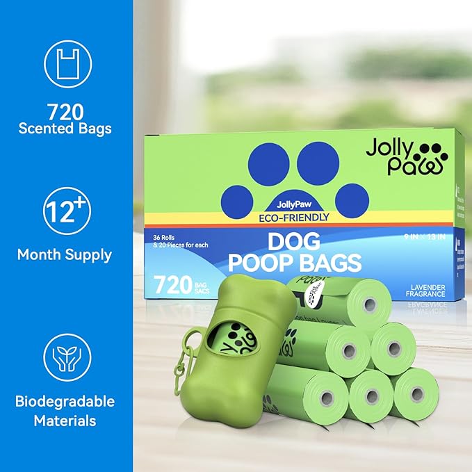 Dog Poop Bags with 1 Count Holder Scented, Leak Proof, Extra Thick and Large Poop Bags for Dogs, 720 Pieces (36 Rolls) 9" x 13" Plant Based for Pet Use