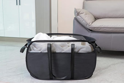 Pop Up Laundry Hamper，with Durable Handles collapsible laundry basket，Easy to Open and Fold for college Dorm,kids room，travel (Black)…