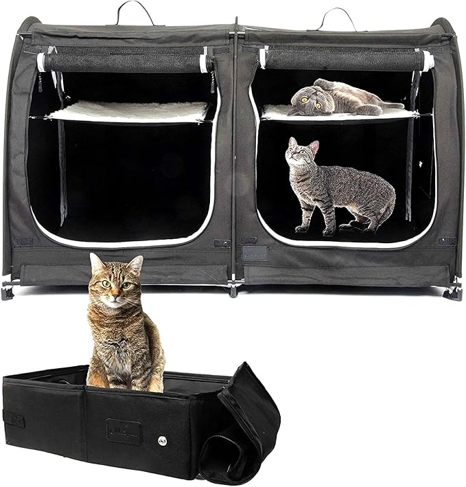 Mispace Portable 2 Pet Carriers for Cats Collapsible Cat Condo for Car Travel Pet Kennel Show Cages with Portable Carry Bag Hammocks Mats and Litter Box