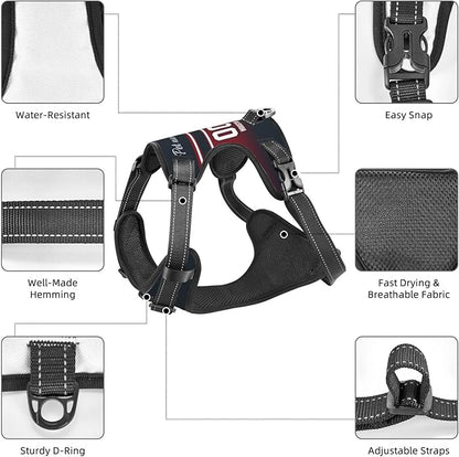 Custom Houston Dog Harness with Reflective Stripes Personalized Name and Number Dog Vest Harness with Pet Traction Rope for Small Medium Large Dog